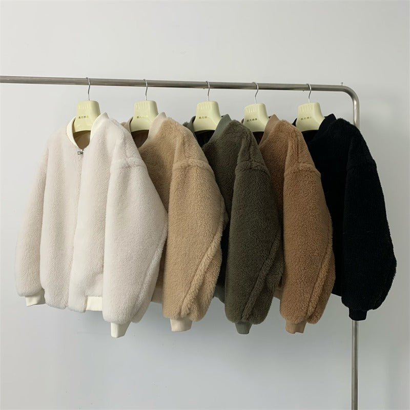 Jacket composite fur one-piece coat for women's short lamb fur