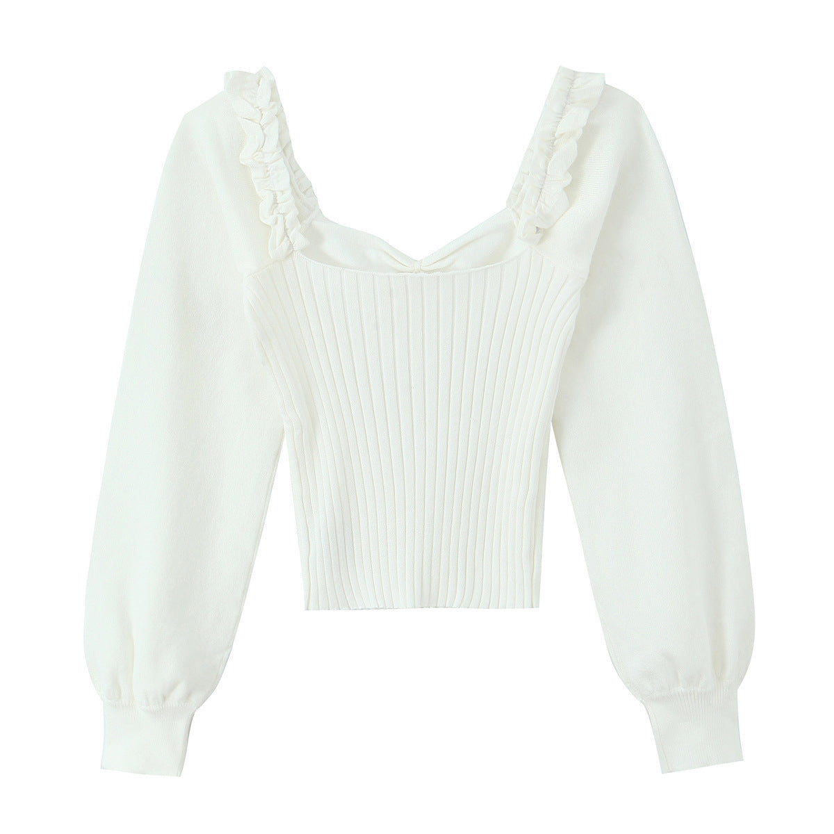 Ruffle collar tied sweater