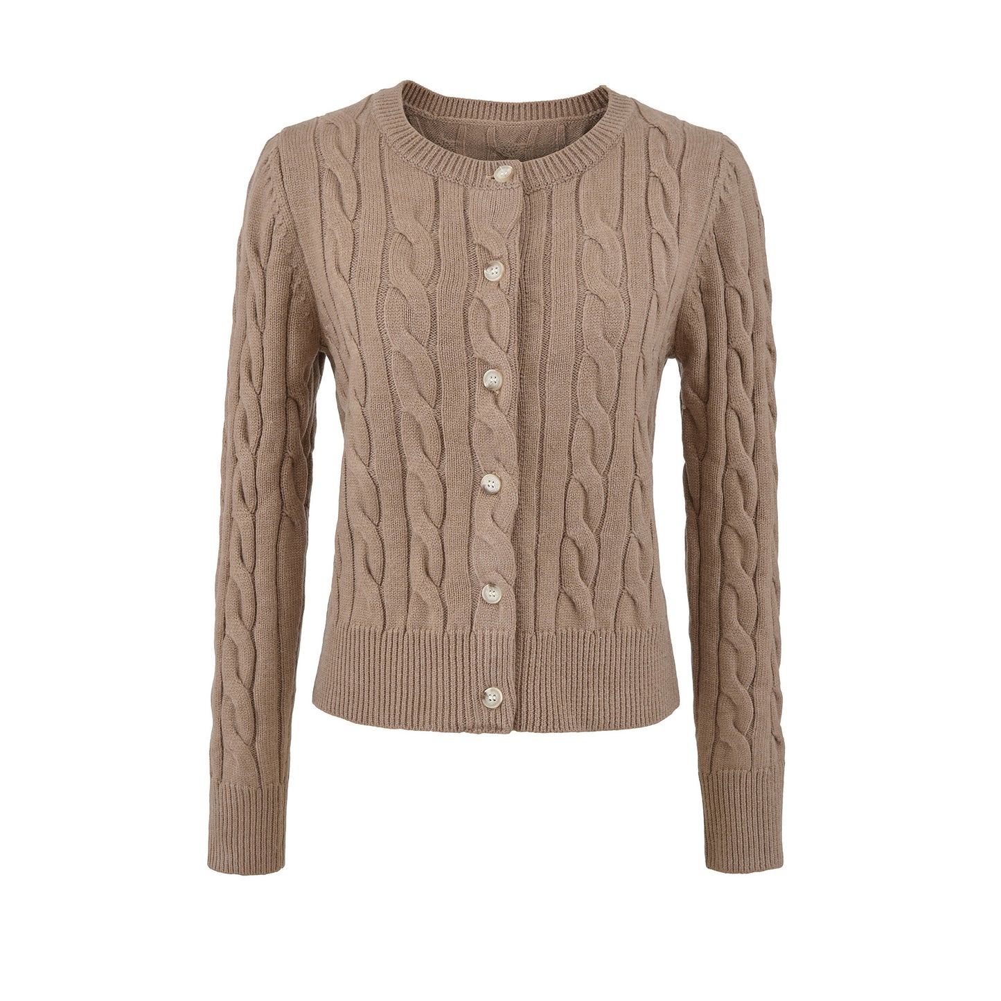 Round neck twisted flower woven long sleeved sweater