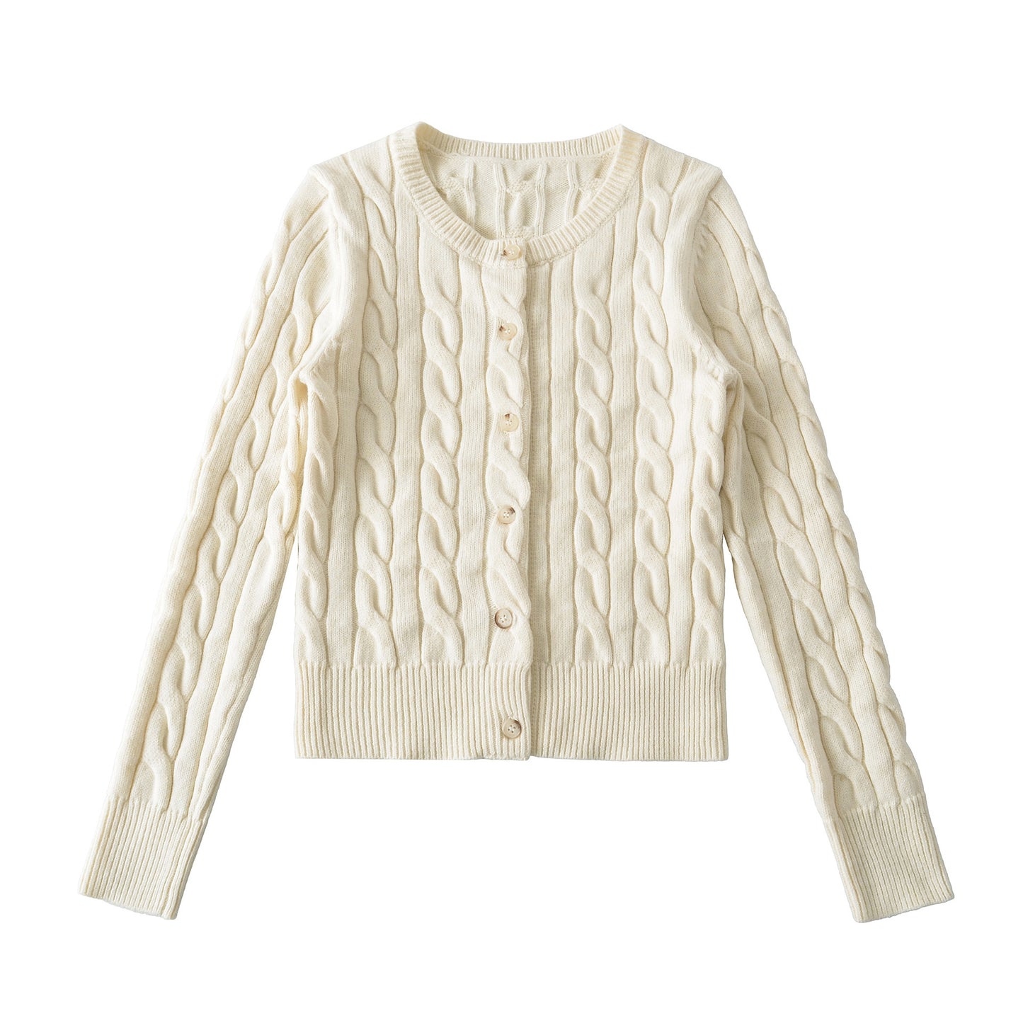 Round neck twisted flower woven long sleeved sweater