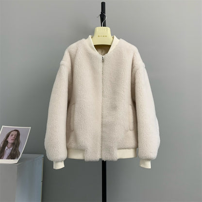 Jacket composite fur one-piece coat for women's short lamb fur