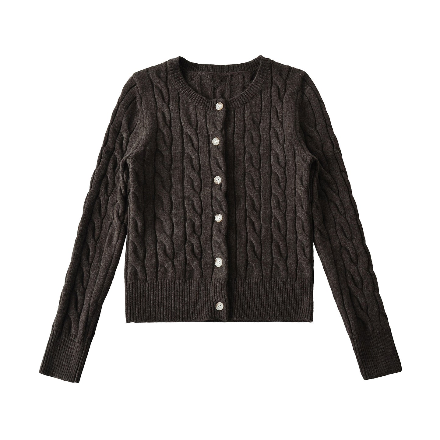 Round neck twisted flower woven long sleeved sweater