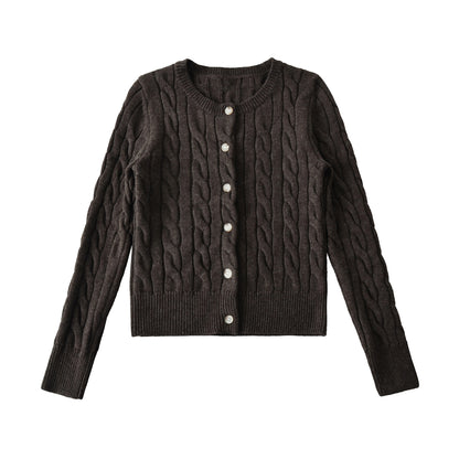 Round neck twisted flower woven long sleeved sweater