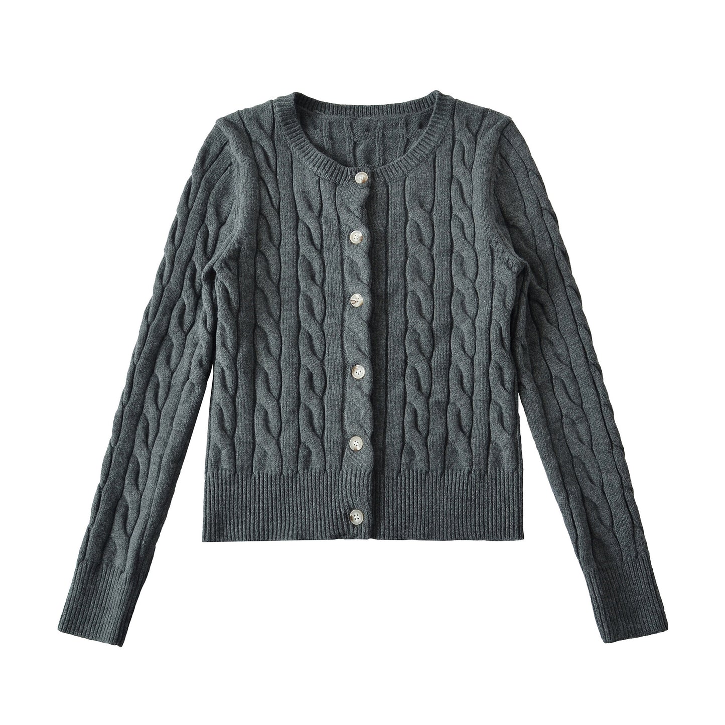 Round neck twisted flower woven long sleeved sweater