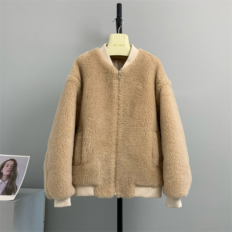 Jacket composite fur one-piece coat for women's short lamb fur
