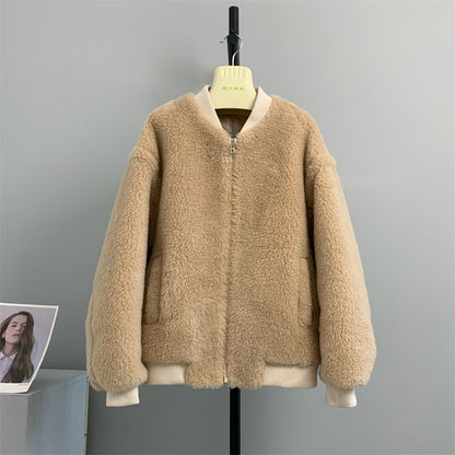 Jacket composite fur one-piece coat for women's short lamb fur