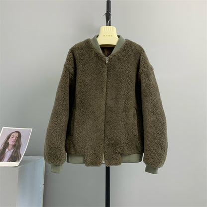 Jacket composite fur one-piece coat for women's short lamb fur