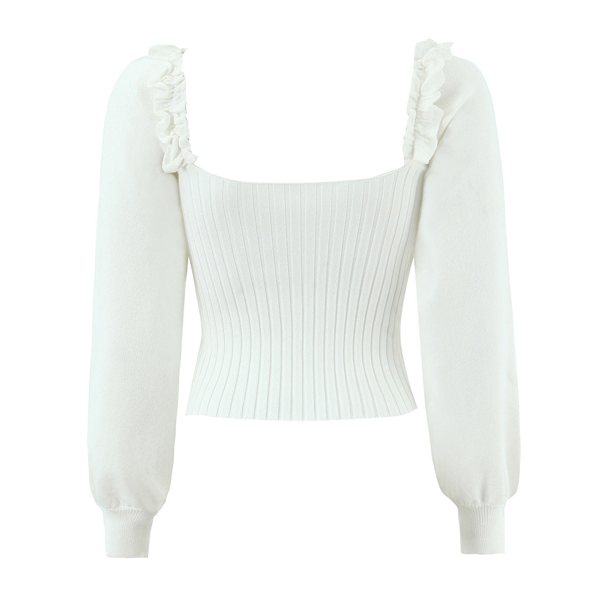 Ruffle collar tied sweater