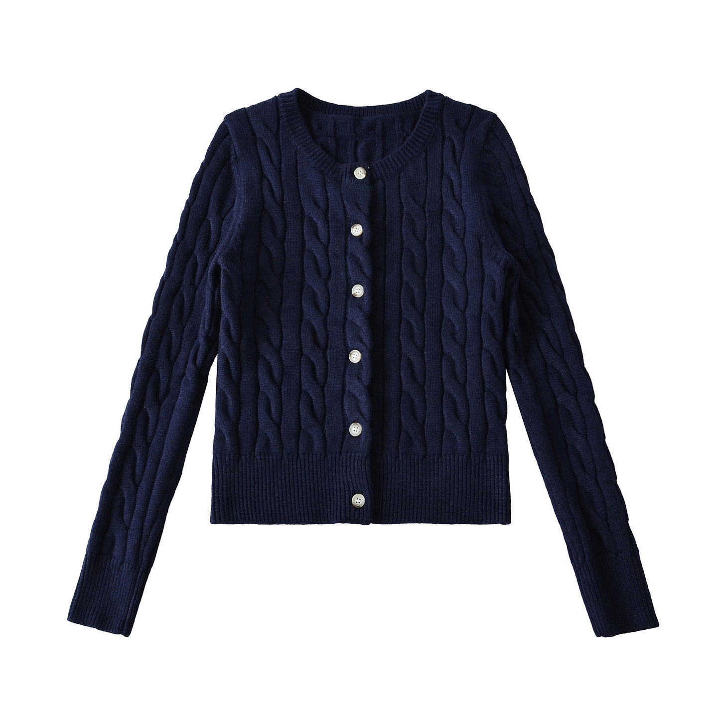 Round neck twisted flower woven long sleeved sweater