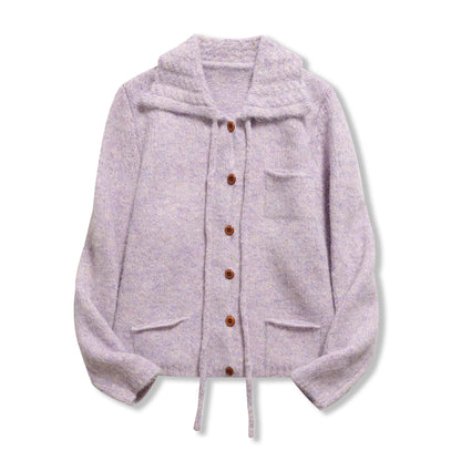 Collar tied long sleeved jacket sweater