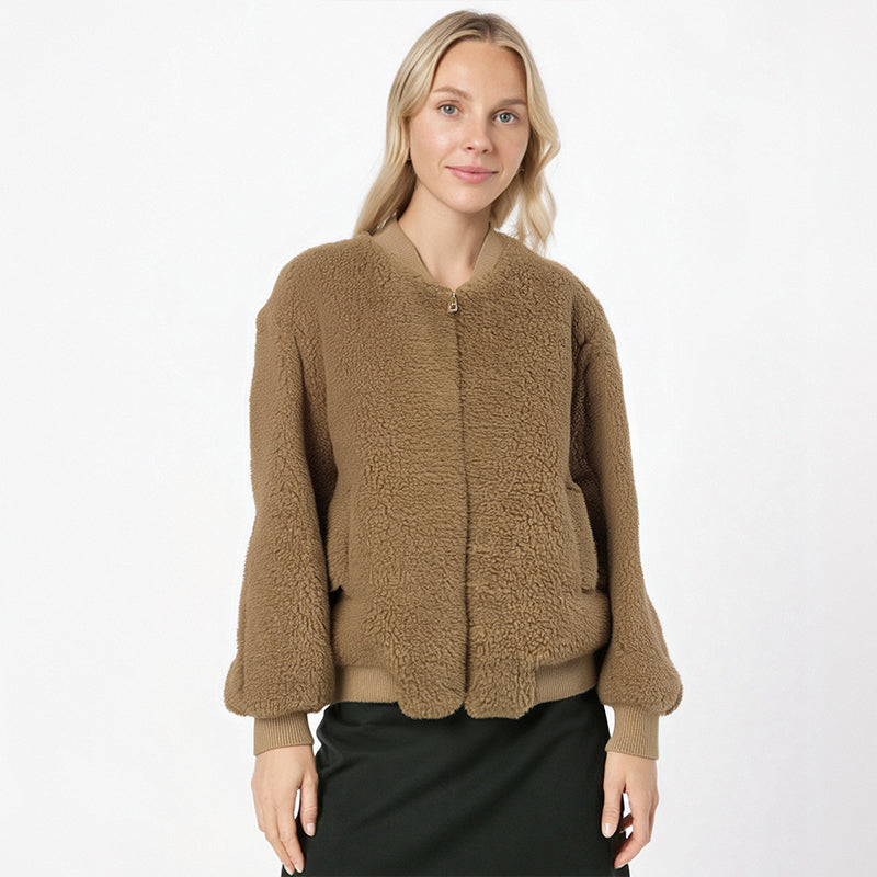 Jacket composite fur one-piece coat for women's short lamb fur