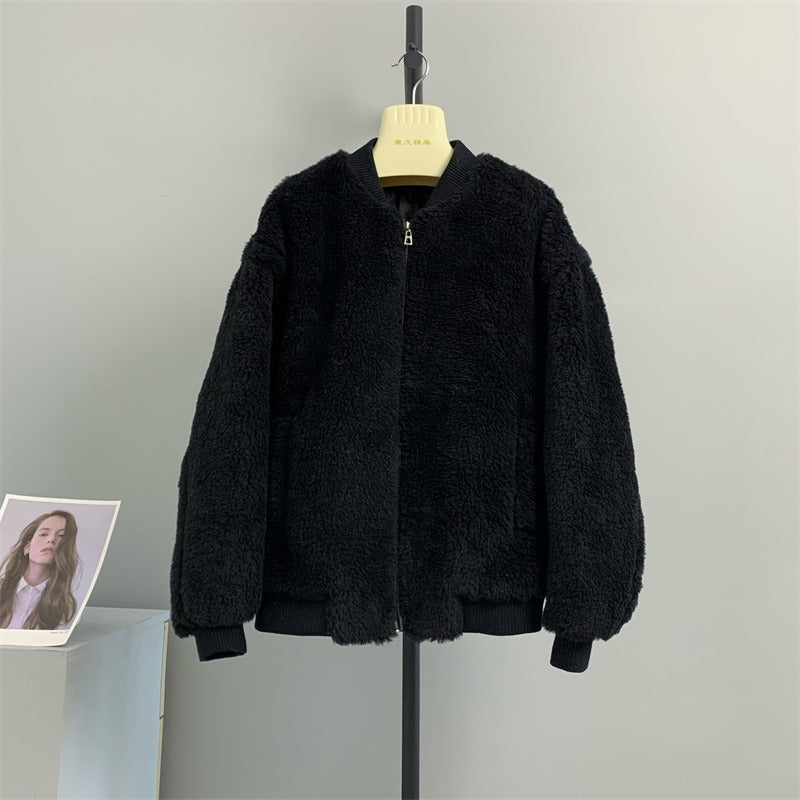 Jacket composite fur one-piece coat for women's short lamb fur