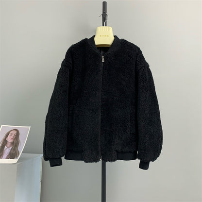Jacket composite fur one-piece coat for women's short lamb fur