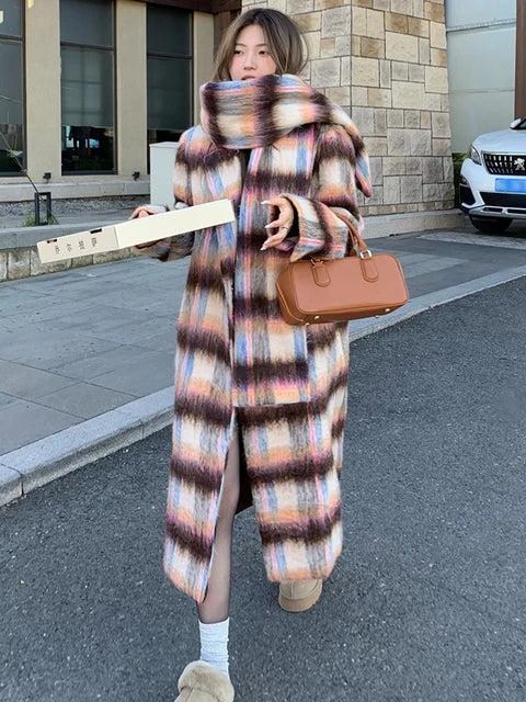 Loose Fit Brown Big Size Long Thick Coat